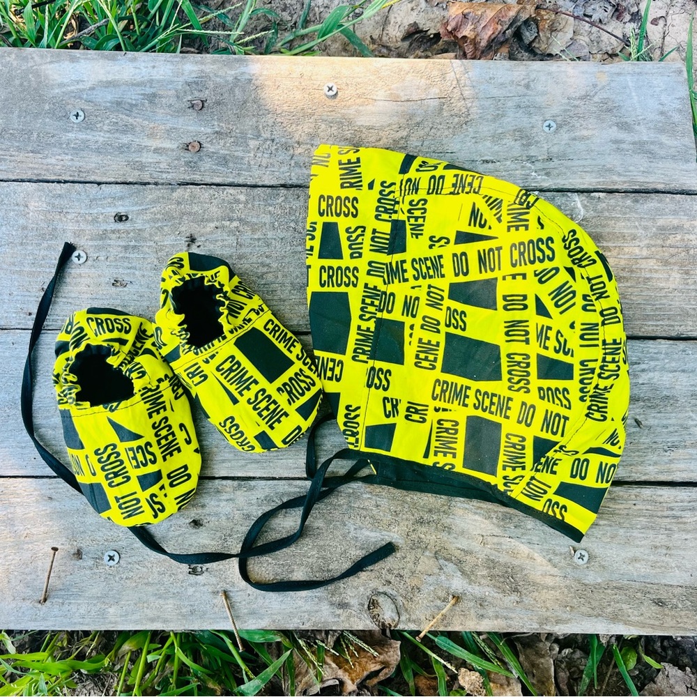 “Crime Scene - Do Not Cross” Baby Bonnet and Booties Set